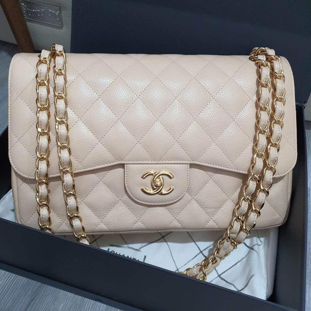 Chanel Beige Jumbo Double Flap in GHW, Luxury, Bags & Wallets on Carousell