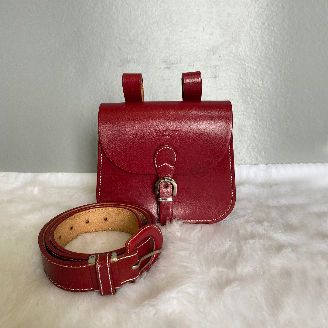 COURREGES Paris Rare Vintage Tan Leather Waist Belt Bag 