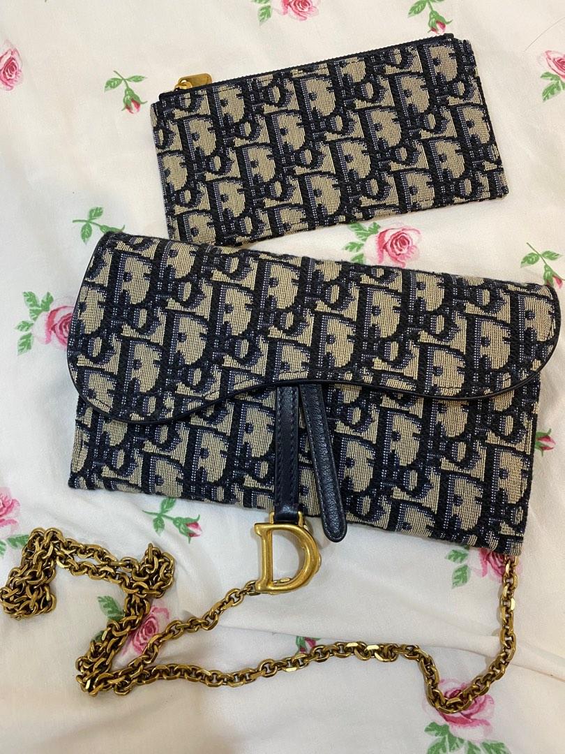 Christian Dior 2022 Saddle Chain Wallet Oblique  Neutrals Crossbody Bags  Handbags  CHR328104  The RealReal