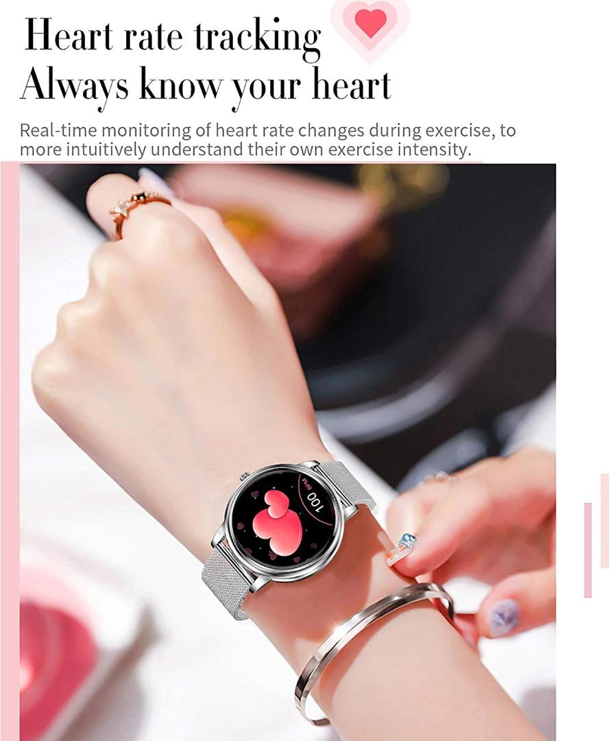 Fitness Tracker Smart Watch Womens Small Wrist Round Face Custom Dial with Pedometer Blood Pressure Heart Rate Oxygen Monitor ip67 Waterproof