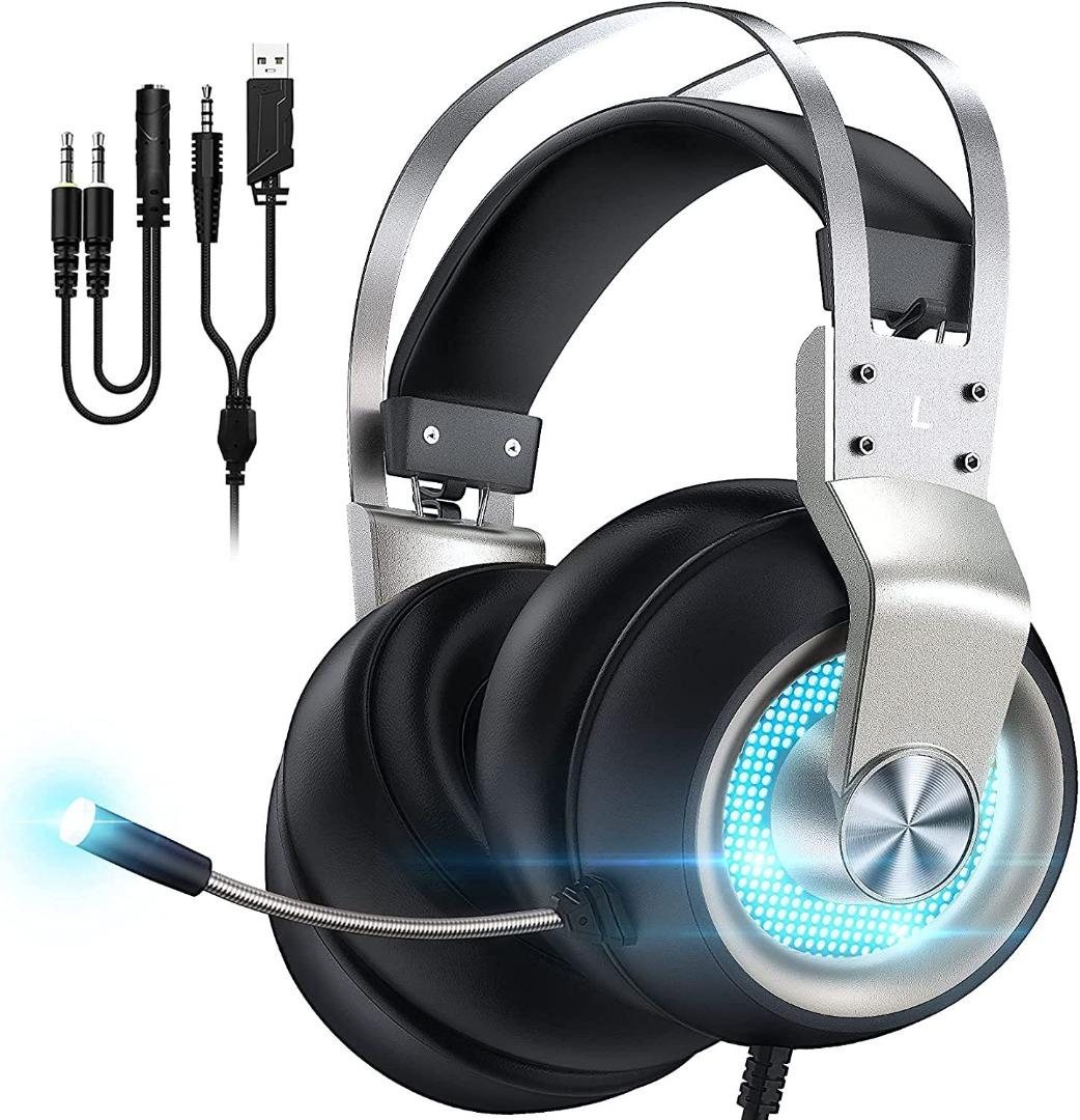 BlueFire Stereo Gaming Headset for PS4, PS5, PC, Xbox One, Noise Cancelling  Over Ear Headphones with Mic, LED Light, Bass Surround, Soft Memory