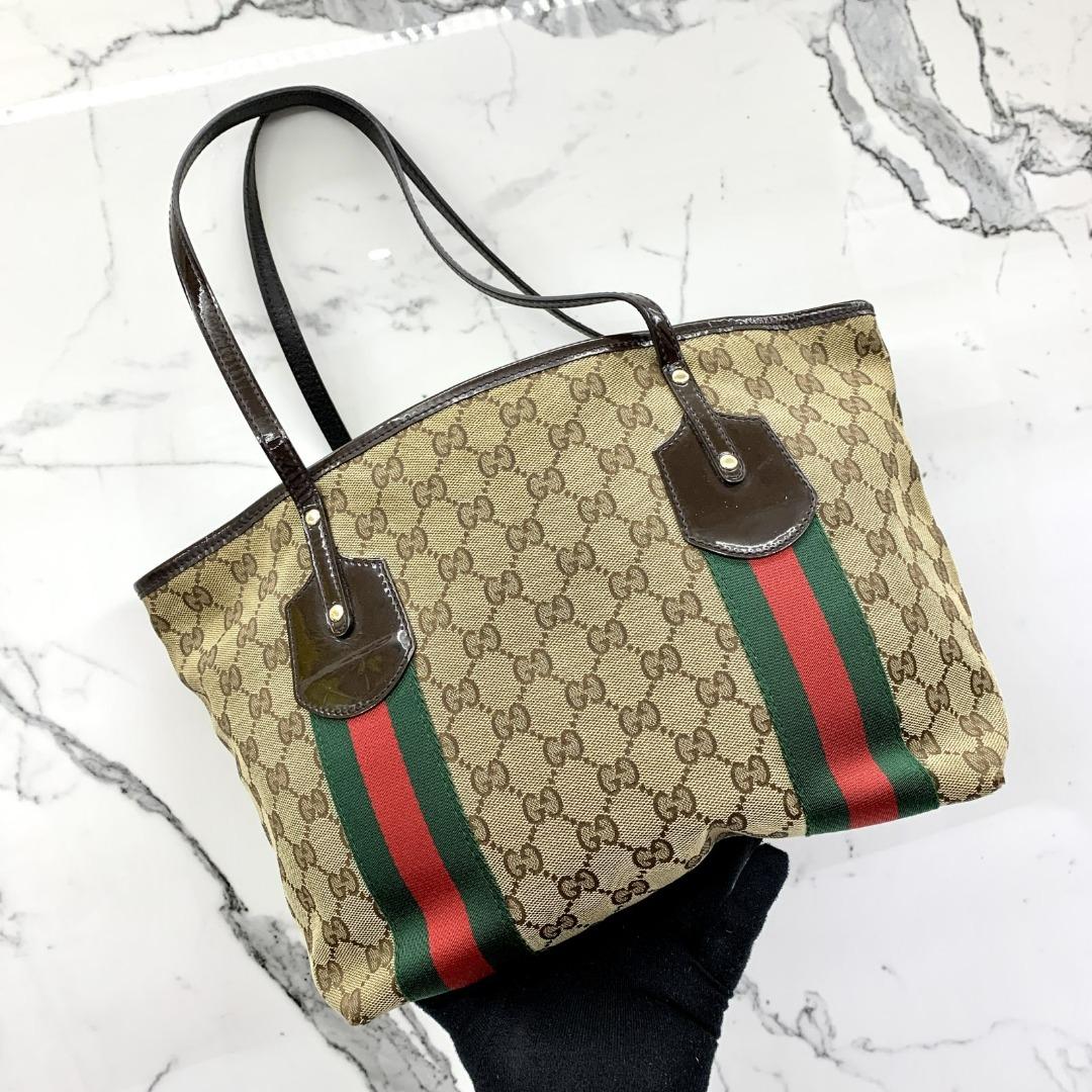 GUCCI Tote Bag 211971 Jolly Tote Sherry line GG canvas/Patent