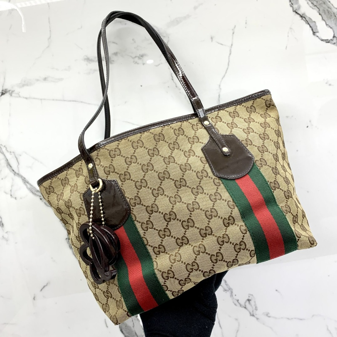 GUCCI Tote Bag 211971 Jolly Tote Sherry line GG canvas/Patent leather –