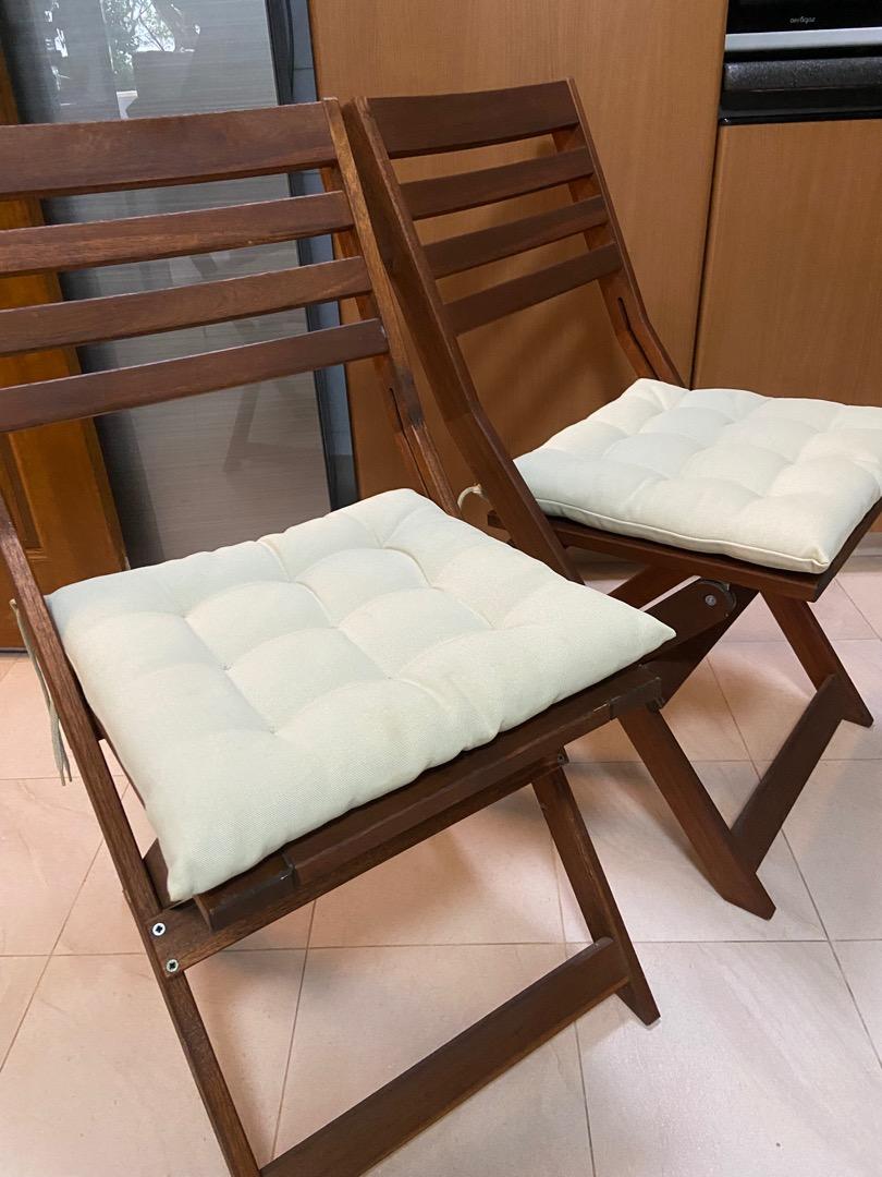 IKEA applaro gateleg folding table & 2 folding chairs with cushions