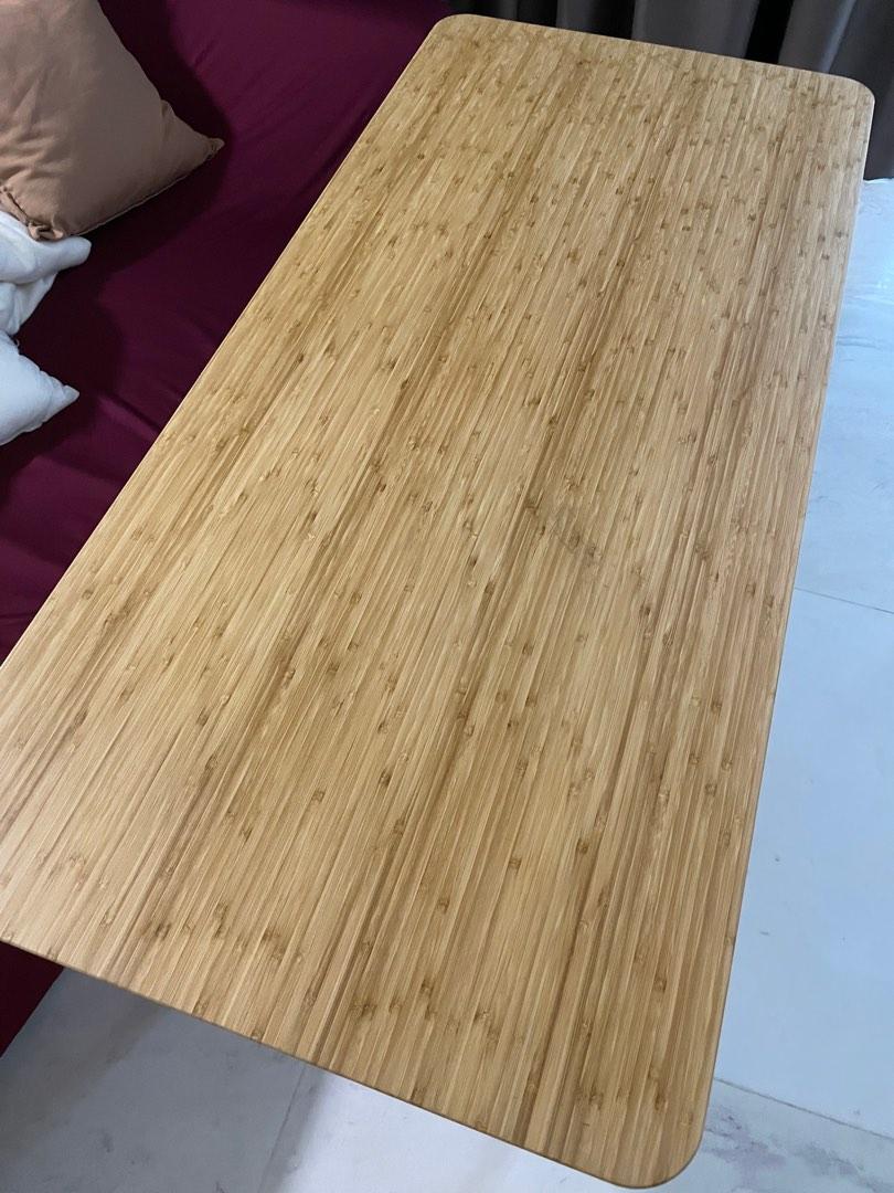 IKEA bamboo table top with white adjustable legs, Furniture & Home