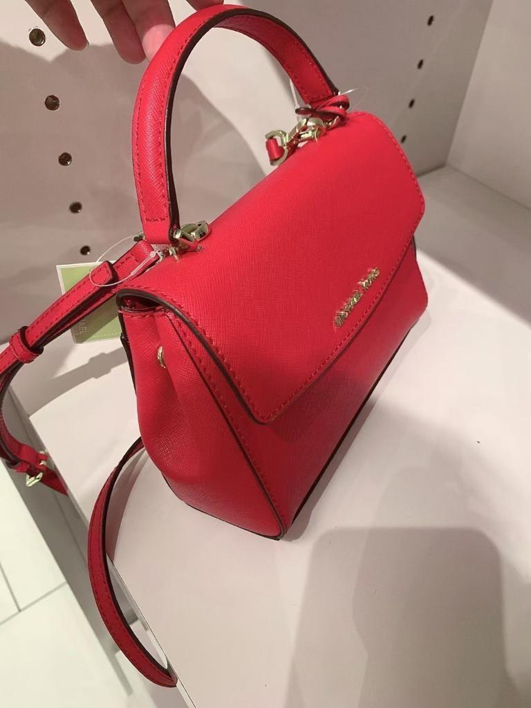 in stock: Carnival Sale! 100% original Michael Kors Ava Extra-Small  Saffiano Leather Crossbody red