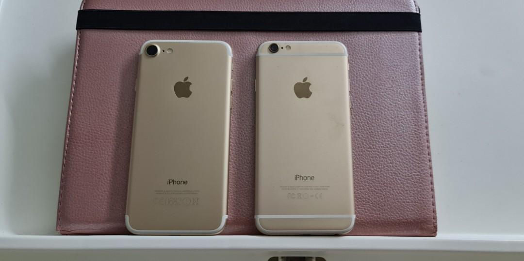 Iphone 7 + iphone 6 set (Category: iPhone 7 Series) located in Manila. Submitted by ysabellesthings (Listing ID 1188151296, Image 2). Description: iphone 7 128 gb globe locked iphone 6 64gb smart locked no dents no chargers iphone 6 with box iphone 7: with original spigen case iphone 7 has minor dead pixels at upper border of screen. Pls see picture. both working fine. used with a case since day 1. pm for more details.