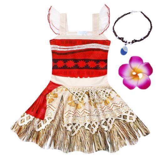 Kids Moana Costume Set Dress Necklace Flower Clip Disney Princess