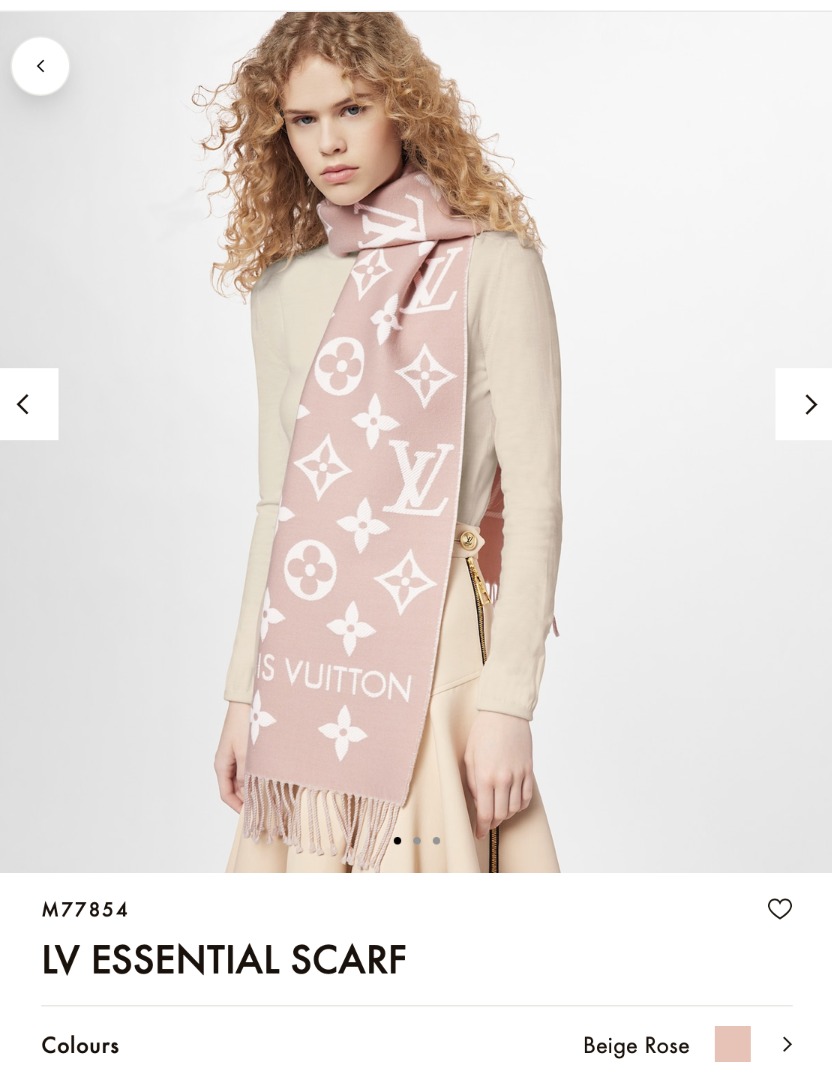 Louis Vuitton LV Essential Scarf Beige Rose 玫瑰粉頸巾, 名牌, 飾物及配件- Carousell
