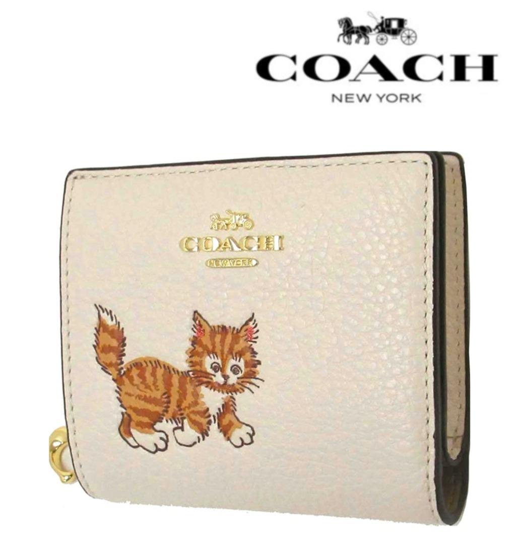 COACH Snap Wallet Bifold Dancing Kitten Print Chalk White CC472 Outlet