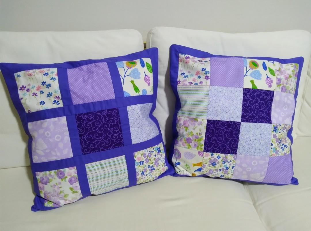 Patchwork cushion covers (Category: Cushions & Throws) located in Singapore. Submitted by raccoon101 (Listing ID 1188147694, Image 1). Description: I made this!!! $15 for a set of 2 covers (Inserts not included). All new fabric, 100% cotton for the outside, polyester for the backing inside. 45cm by 45cm Professional handiwork. Refresh your home with a splash of colour or give it as a housewarming gift. Handmade and Unique!.