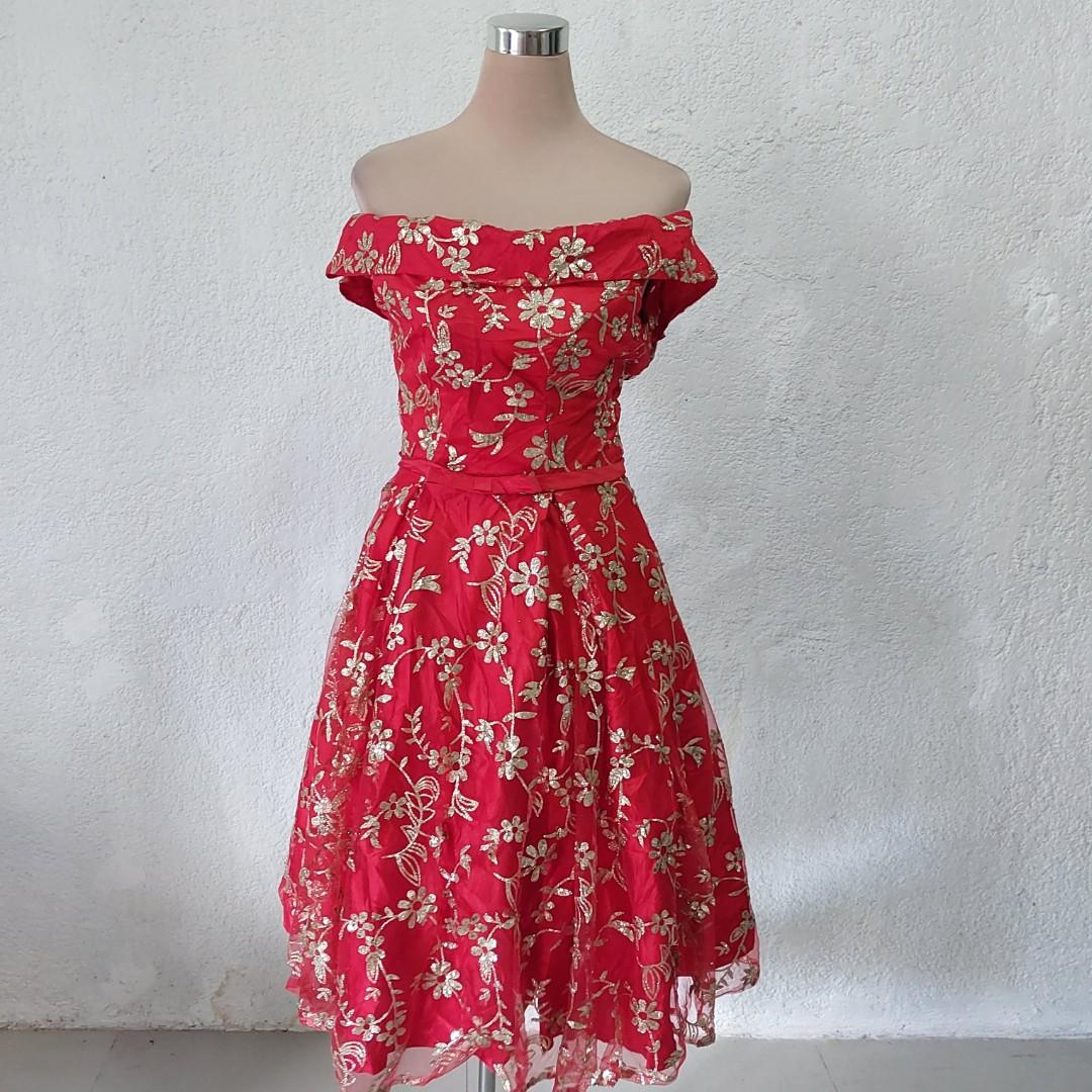 red-and-gold-dress-midi-gown-tea-length-gown-below-the-knee-retro-gown