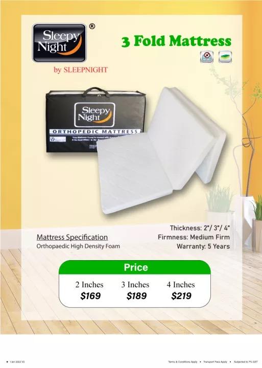 Sleepy Night 2/3/4 INCHES 3Fold Orthopedic Mattress (5 Years Warranty
