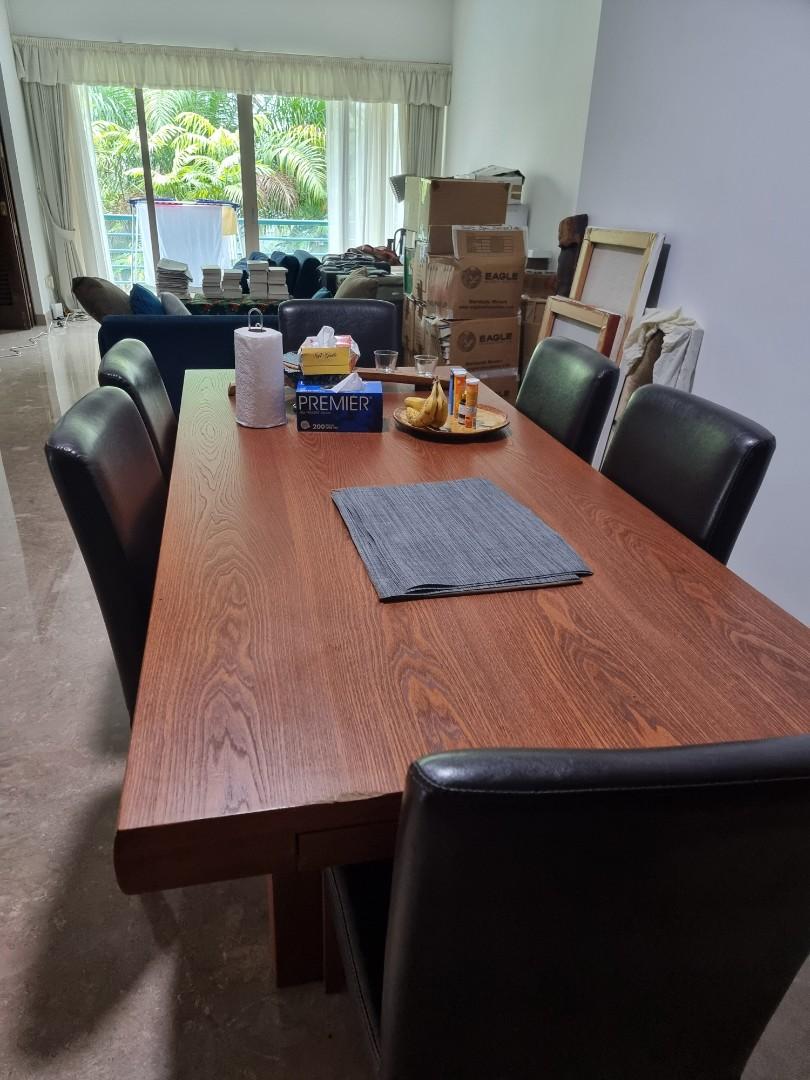 Solid wood dining table plus 6 chairs, Furniture & Home Living
