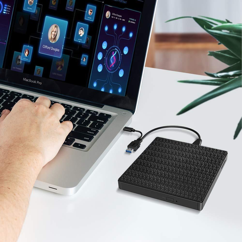 STRENTER External CD DVD Drive, USB 3.0 Type C Dual Port Reader Slim ...