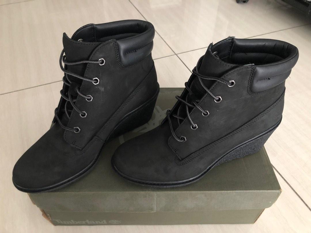 Timberland black wedge boots clearance