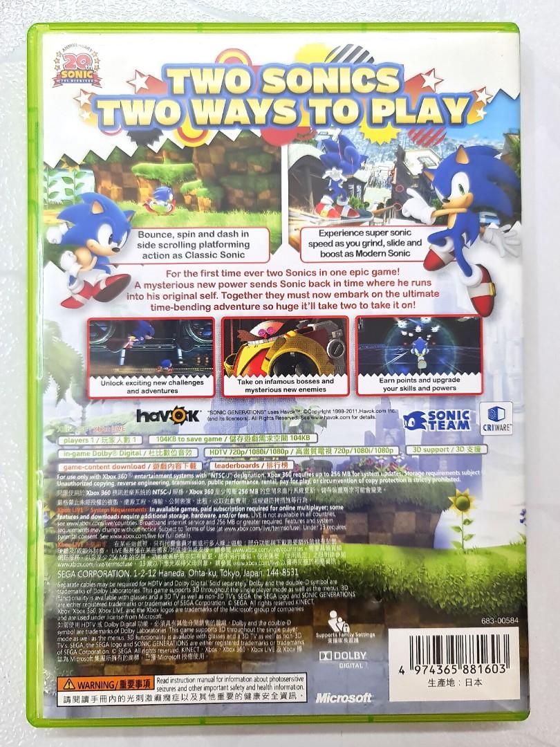 Video Game for Xbox 360 : Sonic Generations *Used* #Playable in 3D (NTSCJ /  SEGA / Everyone)