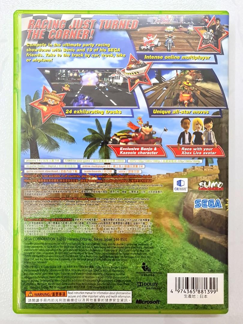 Jogos Xbox 360 transferência de Licença Mídia Digital - SONIC ALL STARS  BENJO KAZOOIE+ PEGLE 2 + MAX + SONIC 3