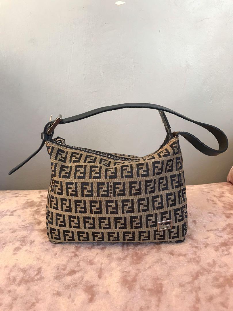 FENDI Vintage Zucchino Monogram Pochette Mini Bag Gold Cotton 