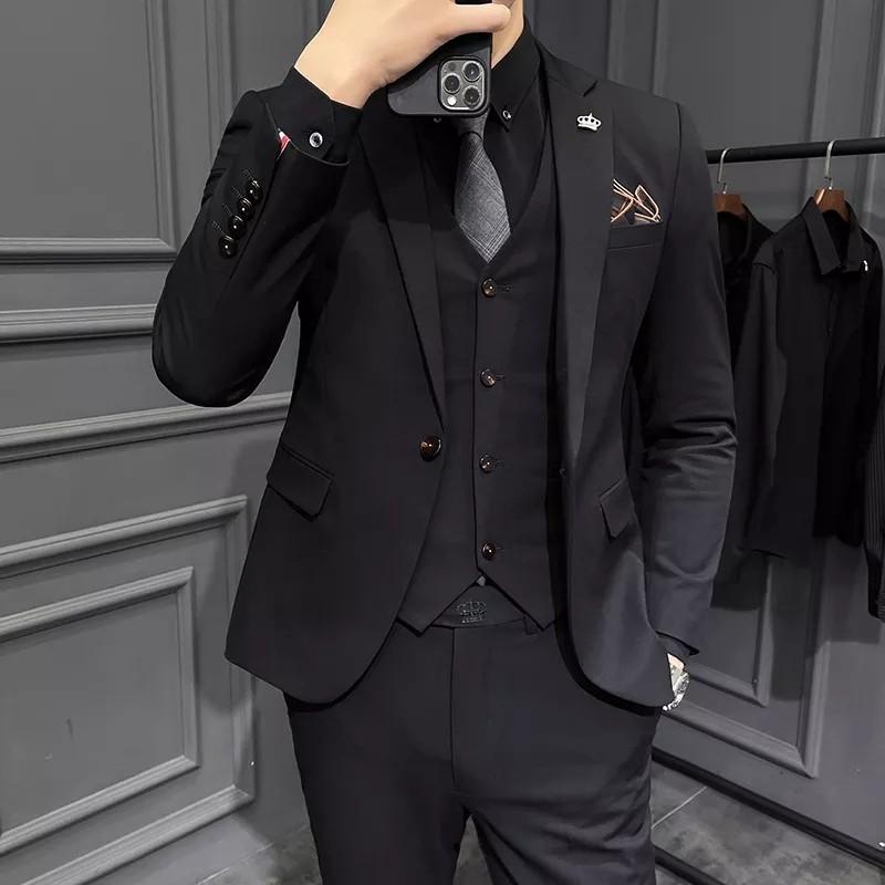 Mens black tweed suit top