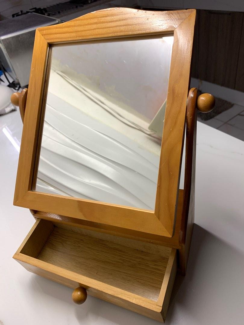 Wood Vanity Mirror on Stand with Jewellery Drawer Makeup Mirror Jewelry