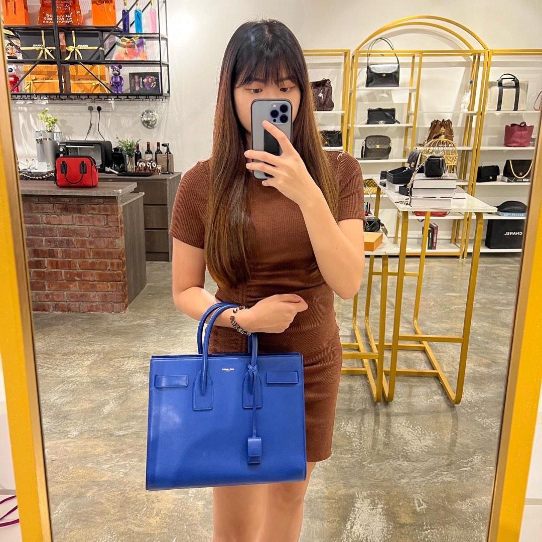 Ysl Sac De Jour Blue Leather Classic Tote Bag, Luxury, Bags & Wallets On  Carousell