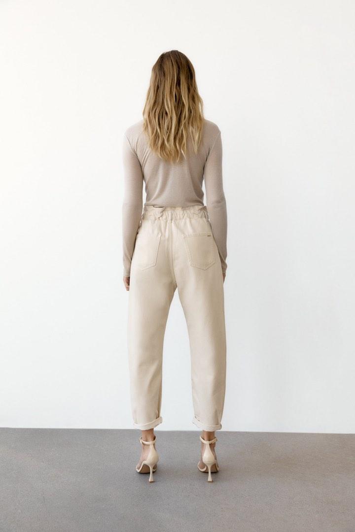 Zara beige baggy fit paper bag mom jeans
