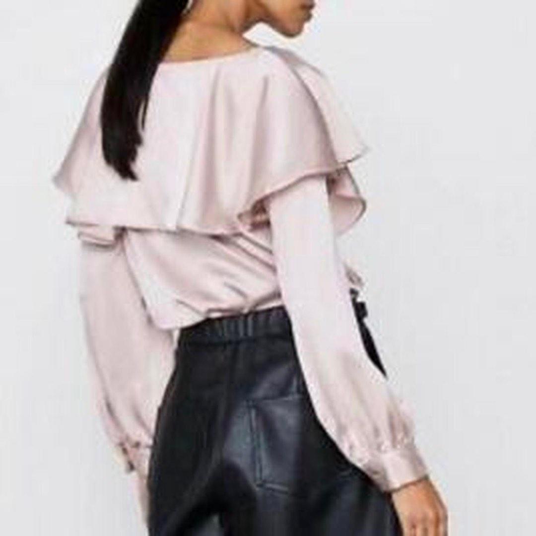 Zara Pink Satin Blouse, Women's Fashion, Tops, Blouses on Carousell