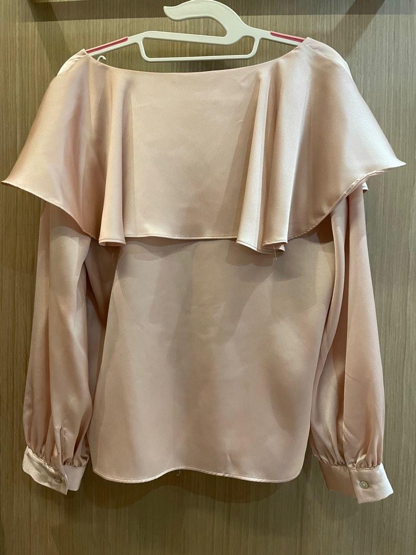 Zara Pink Satin Blouse, Women's Fashion, Tops, Blouses on Carousell