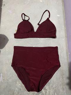 2-pc Maroon Highwaist Swimsuit Size: L