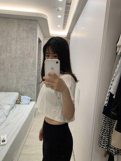 白色 棉質 短版 T-shirt （實穿圖）