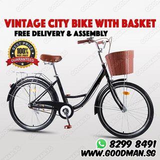 🔥INSTOCKS🔥 26 inch Vintage Bicycle With Basket single speed  | Bike / bicycle | Road Bike / Road Bicycle / City bike / City Bicycle [1-3 Days Delivery].☎️WhatsApp 82998491☎️. 💥 Goodmansg / Goodman / Good 💥