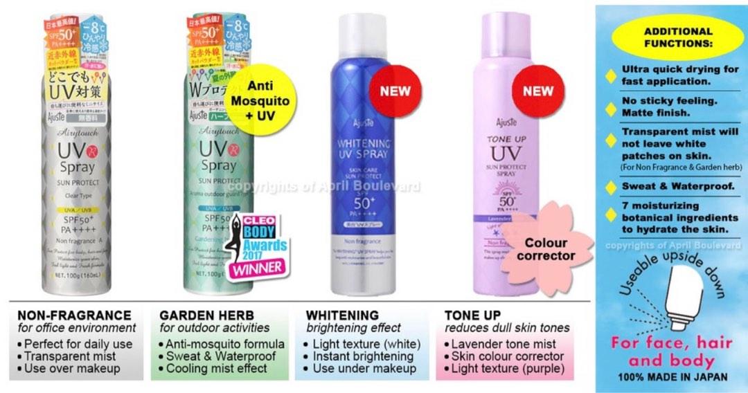 Ajuste Whitening UV spray SPF 50+, Beauty & Personal Care, Face, Face ...