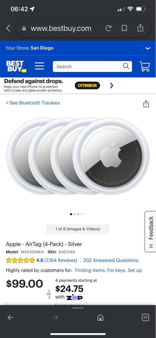 Apple AirTag Bluetooth Tracker - Silver (MX542AM/A) 4 Pack