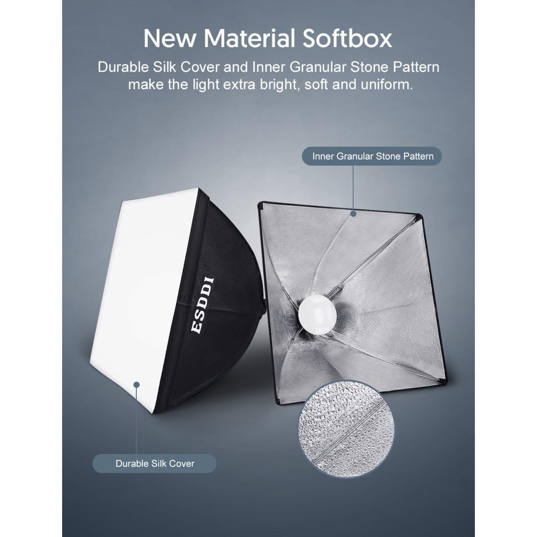 B2305] ESDDI Softbox PS070 Photography Lighting Kit Photo Studio Light with  2 X 450W 5400K LED Bulbs 2 X 50 X 50 cm Reflectors and E27 Socket for  Portrait Product Fashion Photography