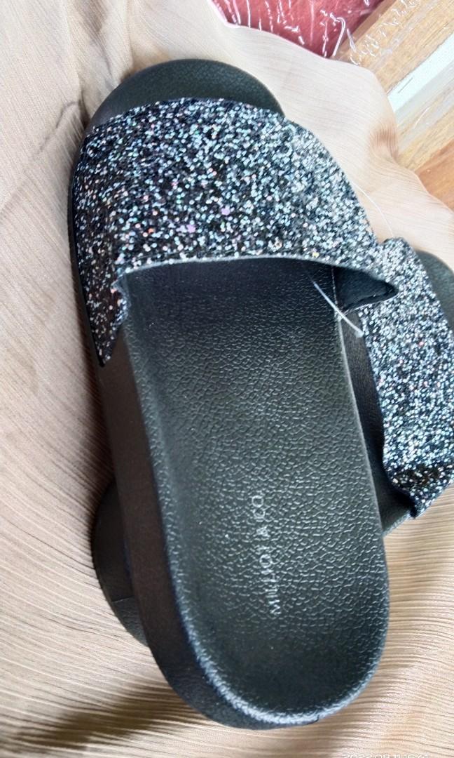BN black glitter slip on sandals 38 us 7 Women s Fashion