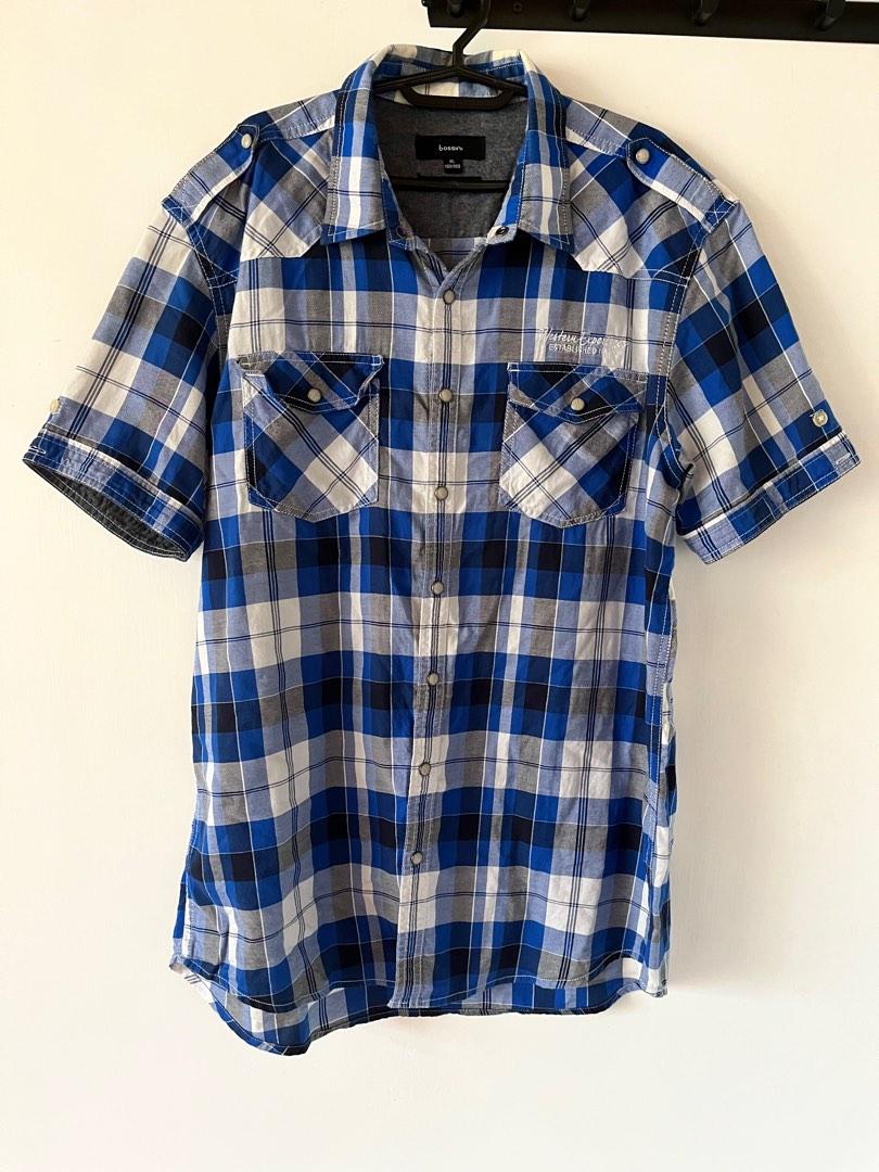 BOSSINI blue checkered polo for men Men s Fashion Tops Sets