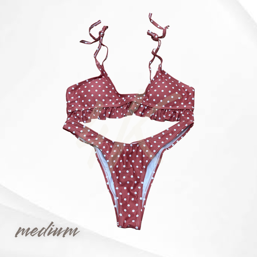 brown polka string swimsuit medium bikini, Women's Fashion, Swimwear