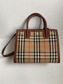BURBERRY Title - Vintage 經典格紋棕色皮革手提包 肩背包 兩用包