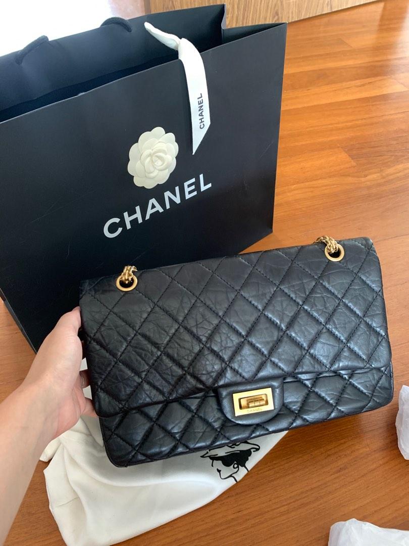 CHANEL 2.55 Quilted Reissued Double Flap Black Aged Calfskin