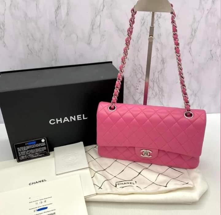 Chanel Medium Double Flap Pink Lambskin SHW (Category: Luxury Bags & Wallets) located in Manila. Submitted by bagislifeshop (Listing ID 1189874660, Image 1). Description: Gorgeous!!! 💕💕💕 100% Authentic Chanel Medium Double Flap Pink Lambskin SHW Condition: 8.5/10 Comes with Box Dustbag Authenticity Card and Stamped Booklet.