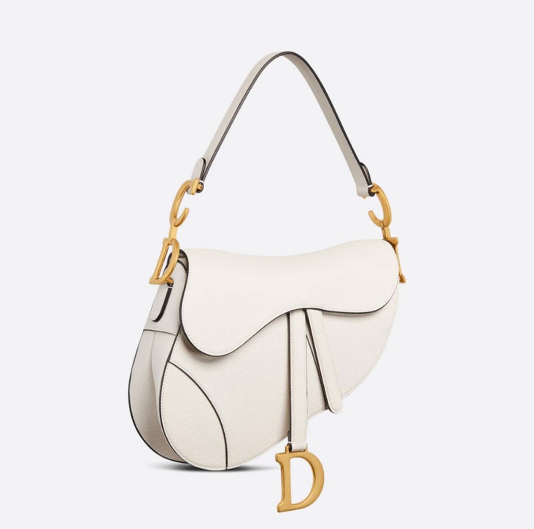 DIOR saddle bag white with strap calfskin leather, Barang Mewah