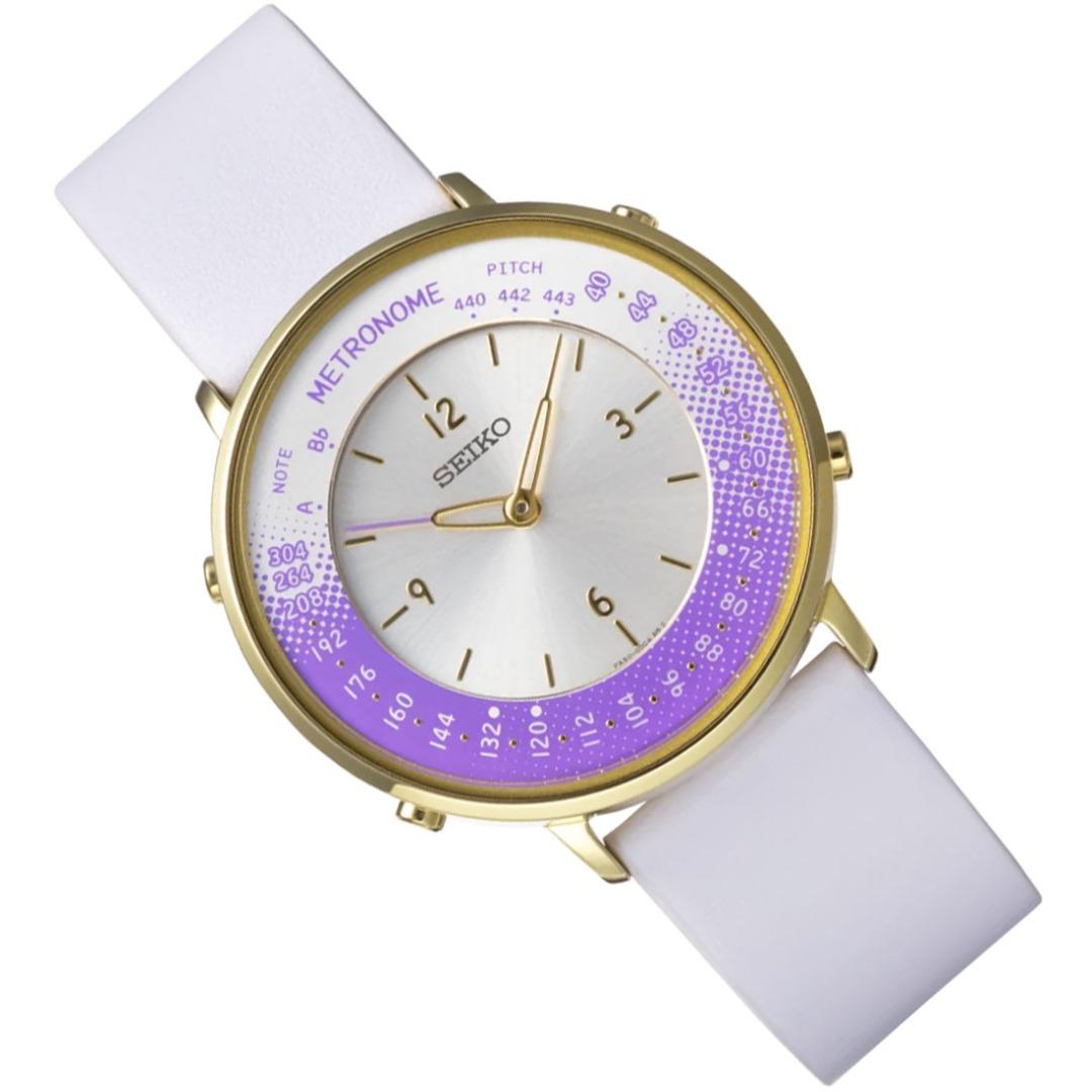 Genuine Seiko Metronome Purple Dial SMW003B White Leather Strap