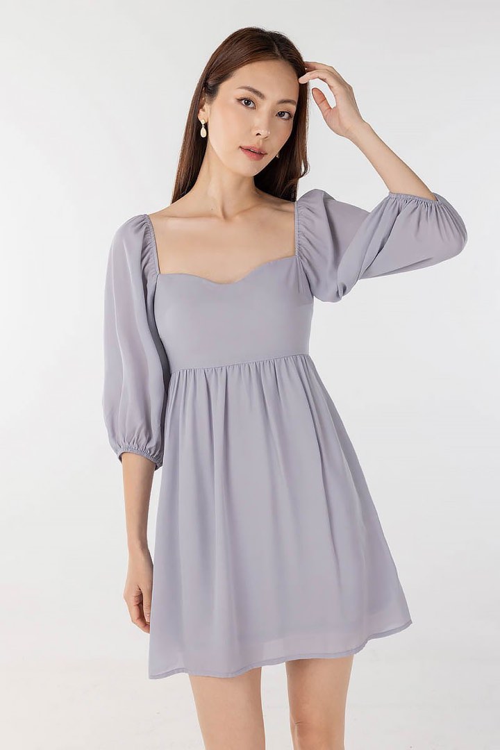 Gracie sweetheart chiffon babydoll dress in lavender, Women's Fashion