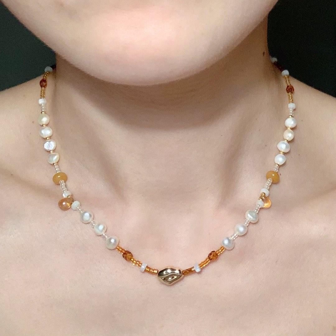 Handmade Vintage Design Pearl Bead Necklace 18k gold filled bead