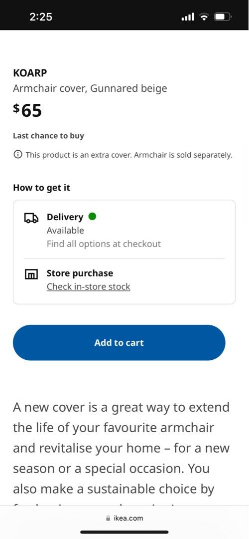 IKEA koarp chair cover, Furniture & Home Living, Furniture, Chairs on