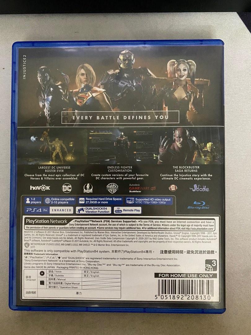 Injustice 2 - PS4 (Category: PlayStation) located in Malabon City. Submitted by rarappp (Listing ID 1189906266, Image 2). Description: Cd is good as new. Can provide additional pictures upon request. Rfs: Decluttering some PS4 games and need funds for new ones MOP: Gcash/BDO Shipping: Lalamove Grab GoGo Xpress J&T Shopee Checkout at the expense of the buyer.