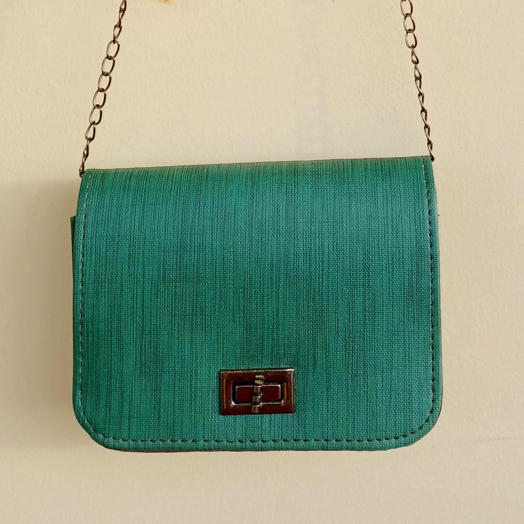 Leatherette Sling Bags with Chain Strap, Women's Fashion, Bags