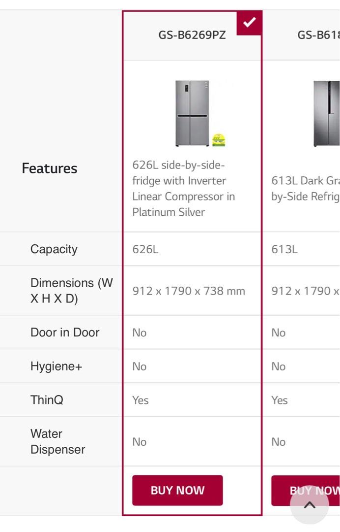 LG Side by Side Fridge (WARRANTY), TV & Home Appliances, Kitchen