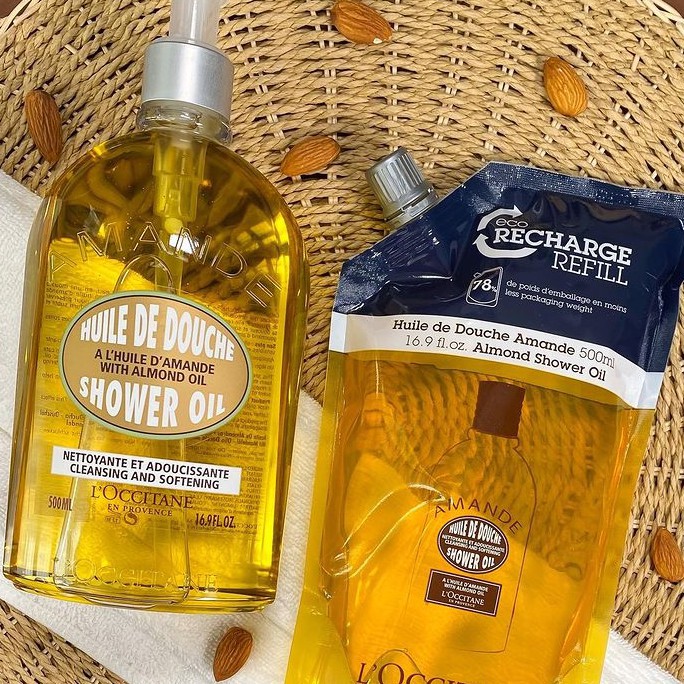 L'occitane Loccitane Almond Shower Oil bottle & Eco Refill 500ml. From